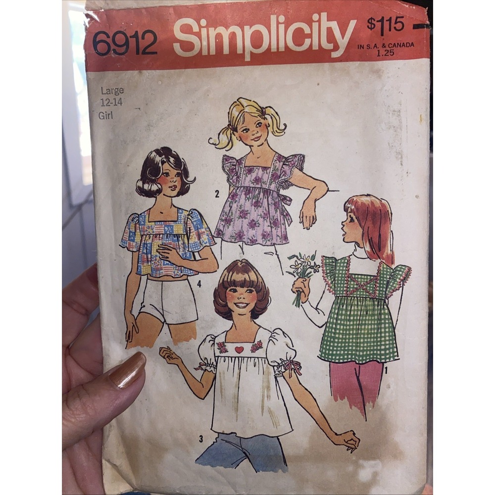 Vintage Simplicity Sewing Pattern 6912 Girls' Shirts Size Large 12-14 Cut Compl